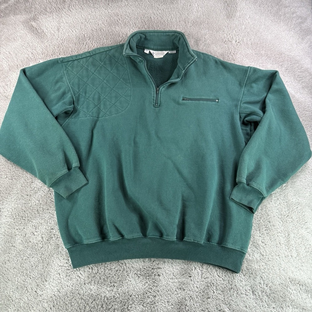 Columbia VTG 90s Shooting Fleece Pullover Mens Large Green 1/4 Zip Radial Sleeve
